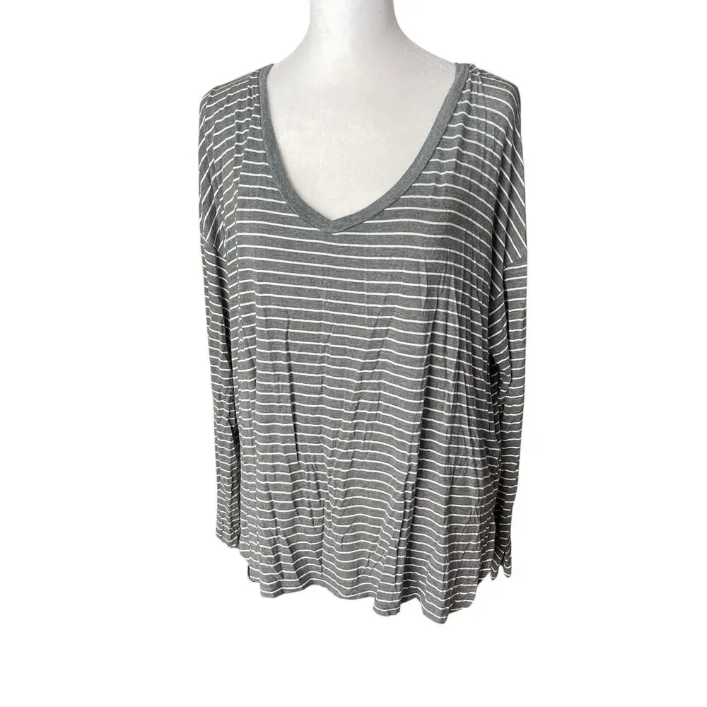 American Eagle Soft Sexy Large Tunic Top Vneck Long Sleeve Tee Gray